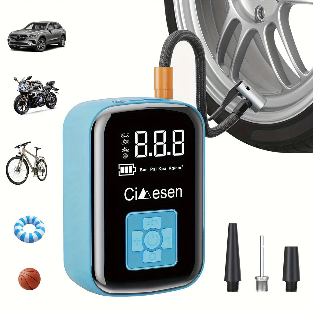 Portable Tire Inflator 100W Cordless Air Pump 4000mAh Battery 30-Second Inflation 5 Modes Digital PSI Display Type-C Charging LED Light Multi-Nozzle for Car Motorcycle Bicycle Ball