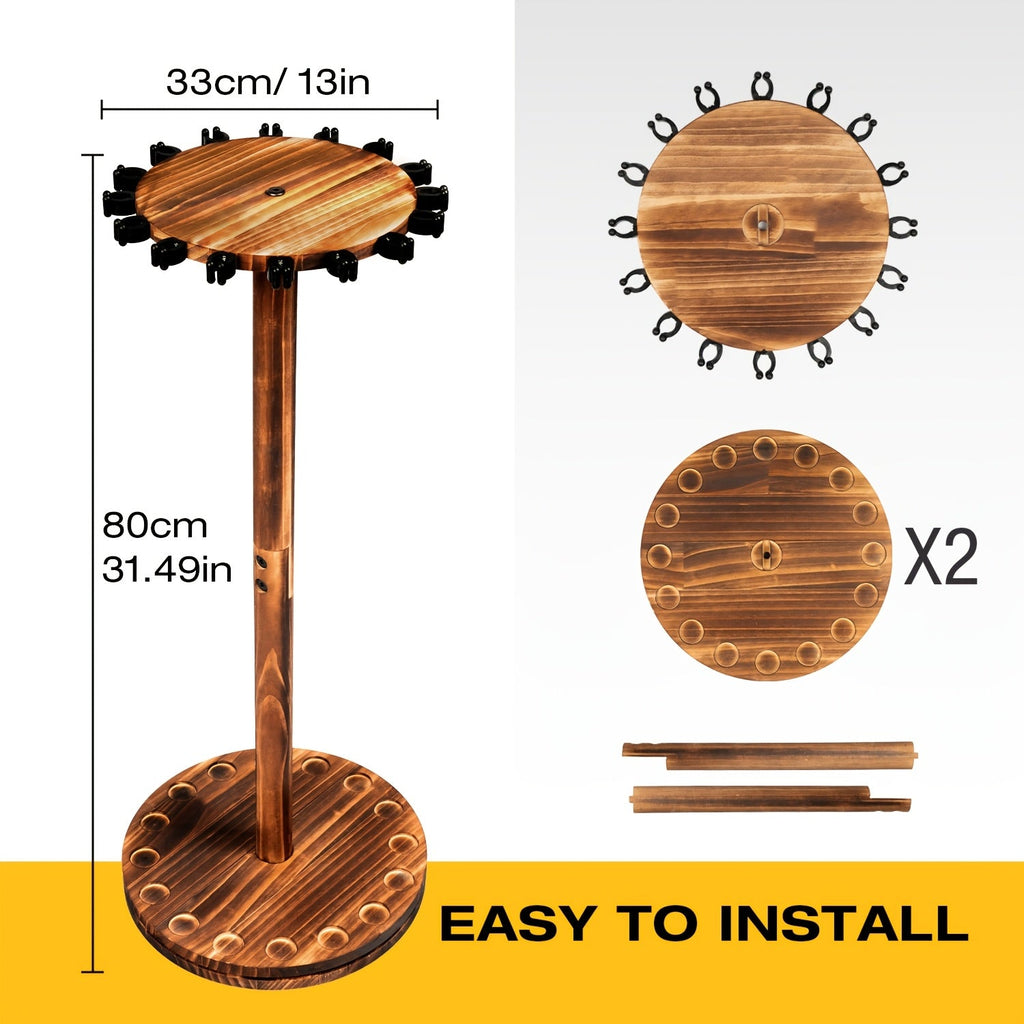 Circular Wooden Fishing Rod Rack Holds 16 Rods Space-Saving Fishing Pole Organizer for Garage Shed Man Cave – 360° Rotating & Fixed Options, Sturdy Wood Construction, Fisherman Gift