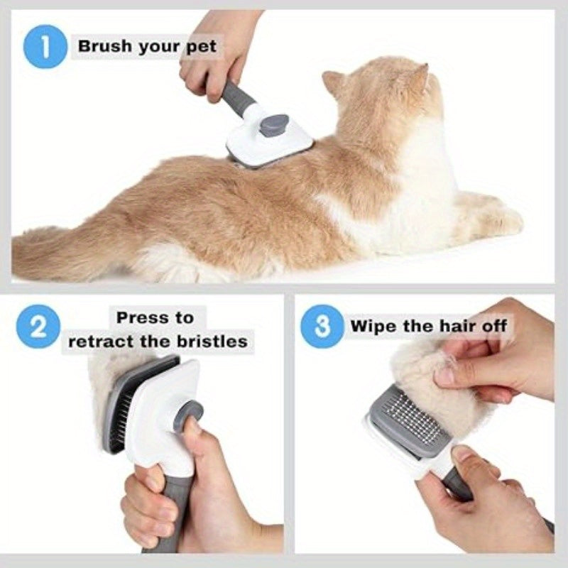 Self-Cleaning Pet Grooming Brush – Skin-Friendly Deshedding Massage Tool for Long & Short Haired Cats and Dogs – Easy Disassemble One-Click Clean Slicker Brush for Shedding Fur Removal