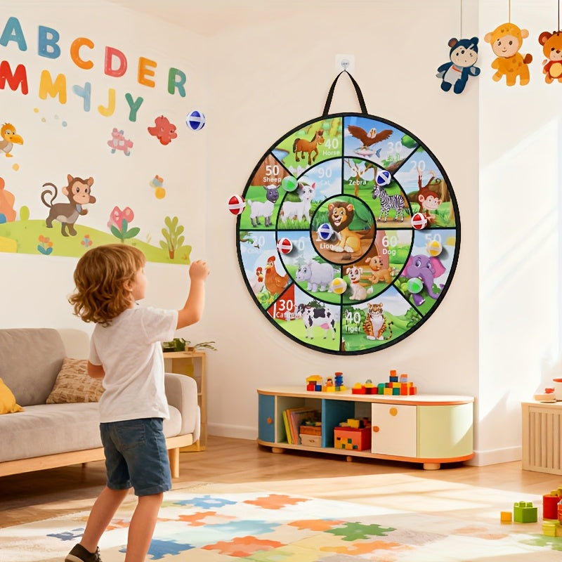 29 Inch Kids Sticky Ball Target Toss Game with 12 Sticky Balls - Large Animal Target Double-Sided Indoor Outdoor Party Activity for Boys and Girls, Fun Summer Birthday Christmas Halloween Gift Toy