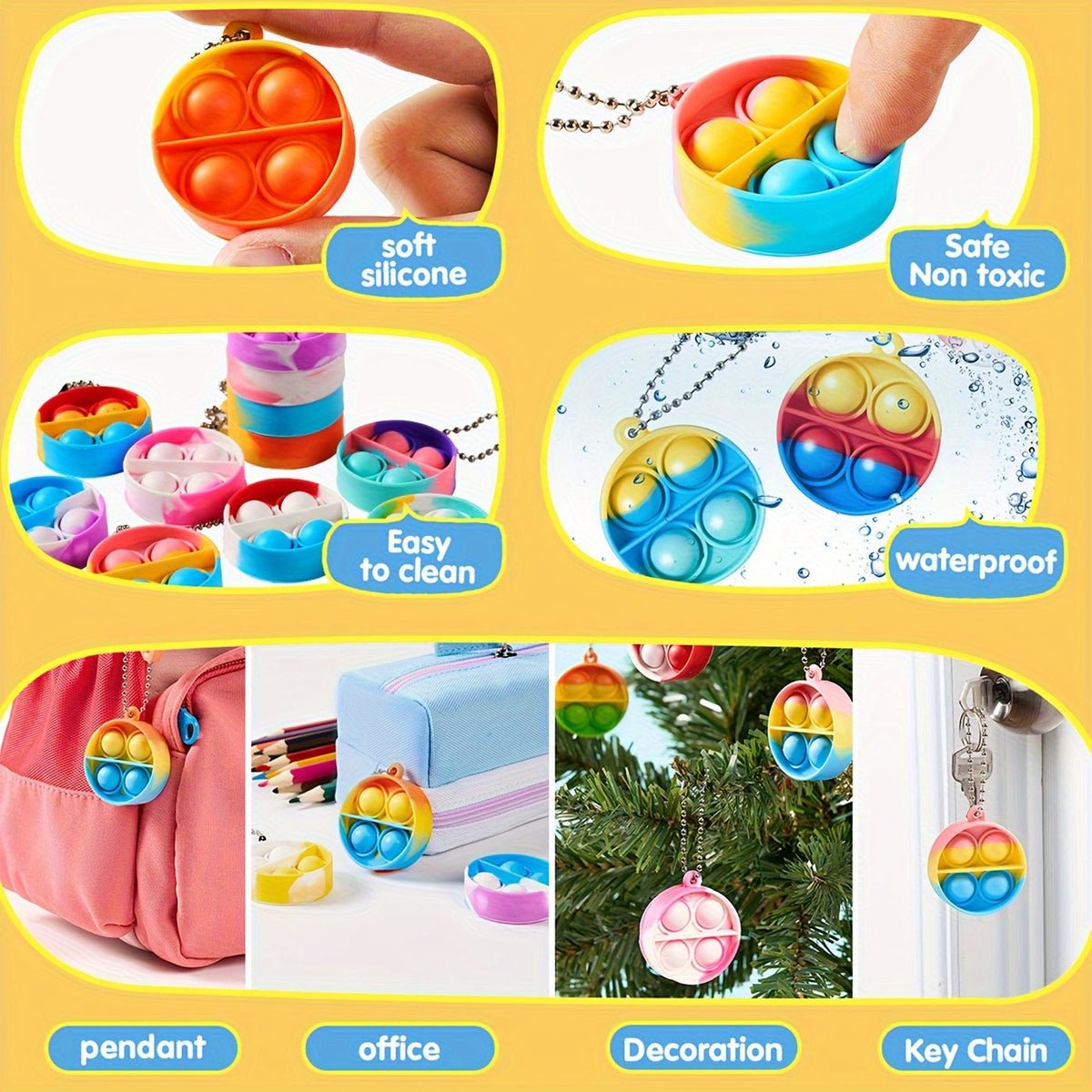 Bulk Sensory Fidget Keychain Party Favors for Kids - 24 / 50 / 90pcs Multicolor Keychains with Hanging Loop, Goodie Bag Fillers, Birthday Party Prizes, Classroom Rewards & Halloween Treat Bag Stuffers