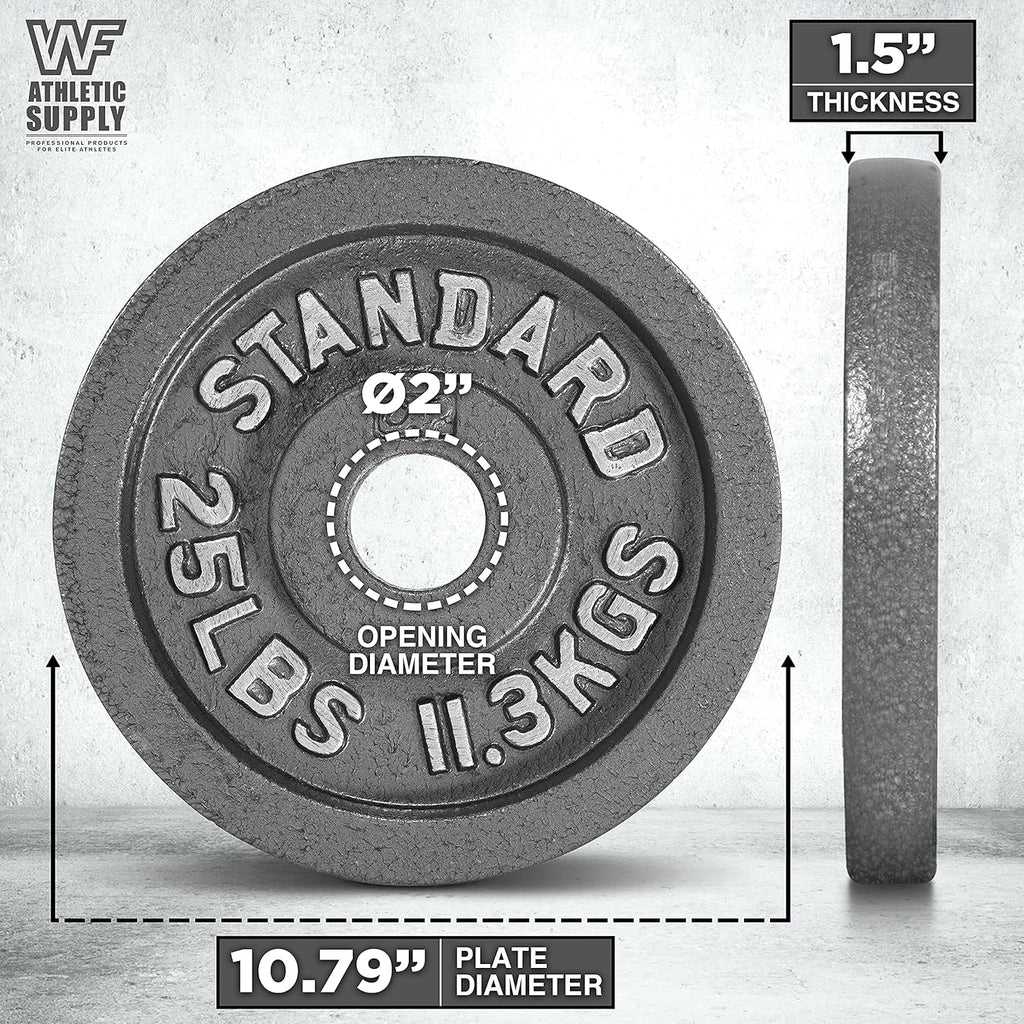 Cast Iron Weight Plates 2-Inch Solid Baked Enamel Finish for Strength Training Weightlifting Bodybuilding Powerlifting Home Gym Barbell 2.5 5 10 25 35 45 100LB