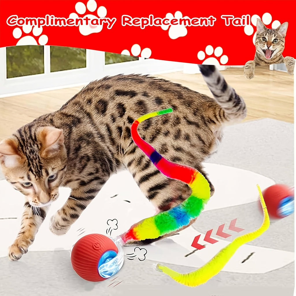 Automatic Rolling Cat Ball Toy USB Rechargeable Luminous Self-Entertaining Smart Cat Toy Bite-Resistant Plastic with Caterpillar Tail for Indoor Cats Kittens Second Gen Upgrade