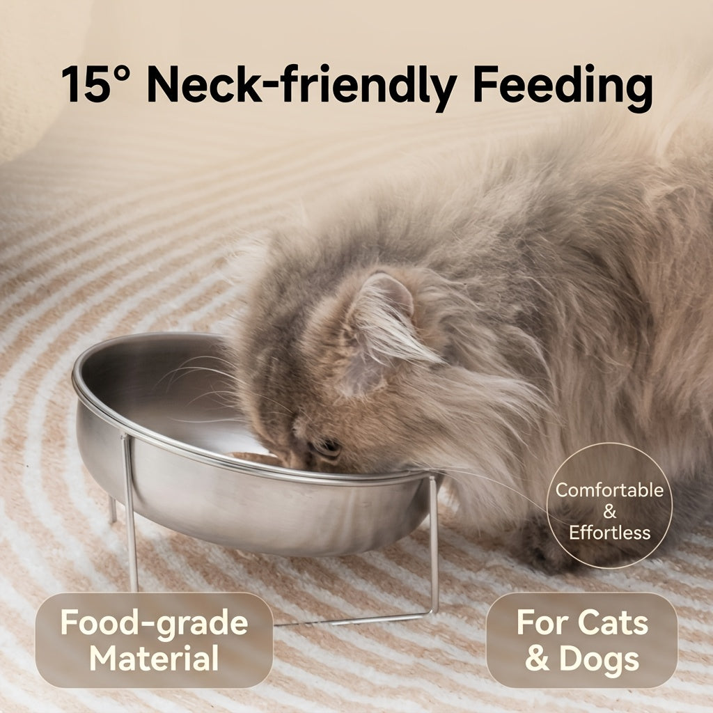 Elevated Dog & Cat Bowl Set – 15° Tilted Stainless Steel Raised Food & Water Bowl with Stand, Anti-Choke Ergonomic Design for Small Dogs & Cats – 2-Piece Bowl + Stand Set