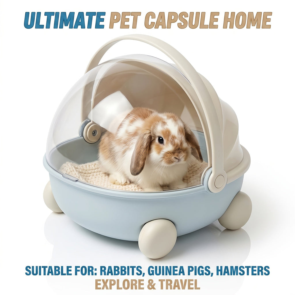 Small Animal Pet Carrier Stroller with Wheels & Transparent Dome, Portable Breathable Travel Carrier Bag for Rabbits, Guinea Pigs, Hedgehogs & Bunnies, Handheld Outdoor Pet Transport Cage with Handle