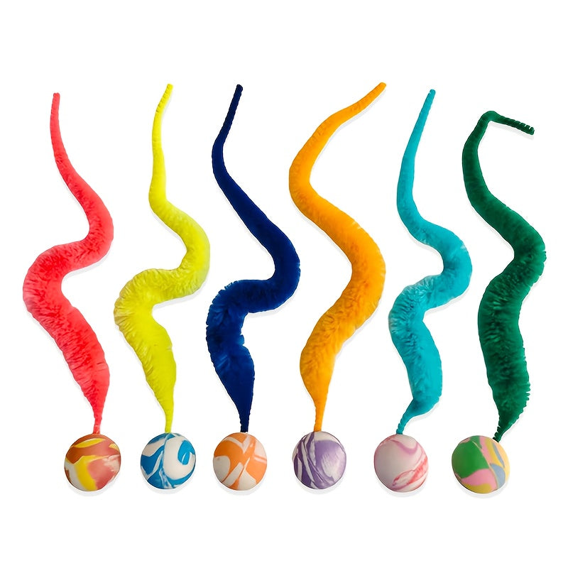 Fluffy Jumping Ball Cat Toy Set 6 Pack - Interactive Plush Bite-Resistant Caterpillar Bouncing Balls for Cats, No Batteries Required, Colorful Exercise Pet Toy for Indoor Cats and Kittens