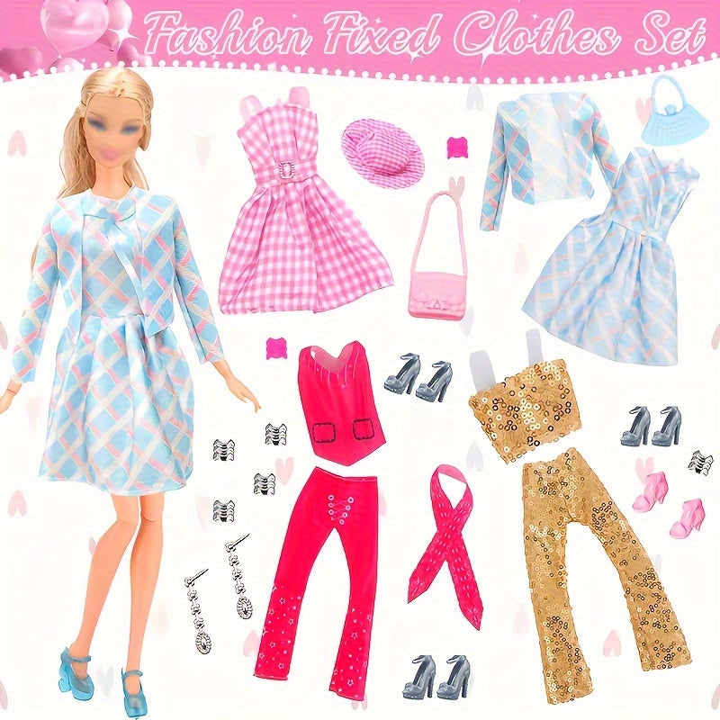 20pcs Fashion Doll Clothes and Accessories Set for 11.5-12 Inch Dolls - 5 Dresses 3 Tops 3 Pants 7 Pairs Shoes 2 Bags, Random Style Doll Outfit Gift for Girls, Christmas Birthday Present, Doll Not Included