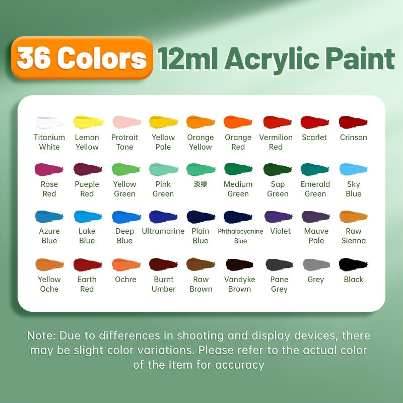 Acrylic Paint Set 12 18 24 or 36 Colors – Fade-Resistant Non-Toxic Tubes for Canvas Wood Rock Fabric Ceramics Clothing Wall Art – Beginner & Professional Artist Supplies