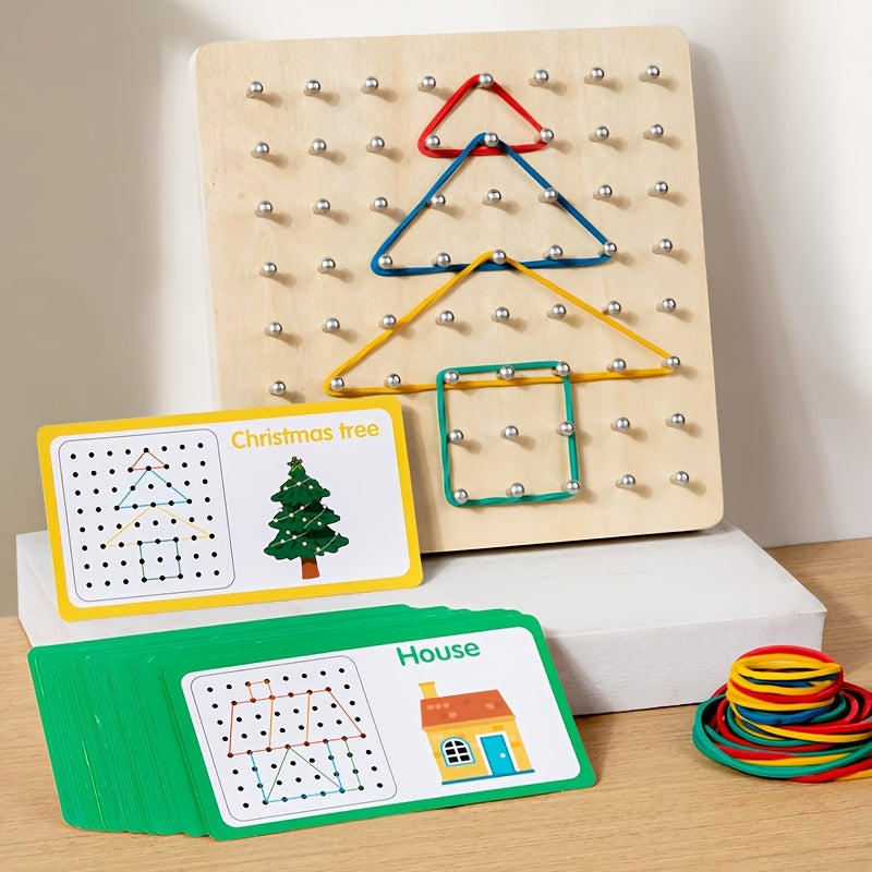Wooden Geometric Pegboard Puzzle Toy for Kids – Shape Sorting Jigsaw Peg Board Game, Montessori Educational STEM Toy, Fine Motor Skills Learning Activity, Holiday Birthday Gift for Toddlers Ages 2 3 4 5+