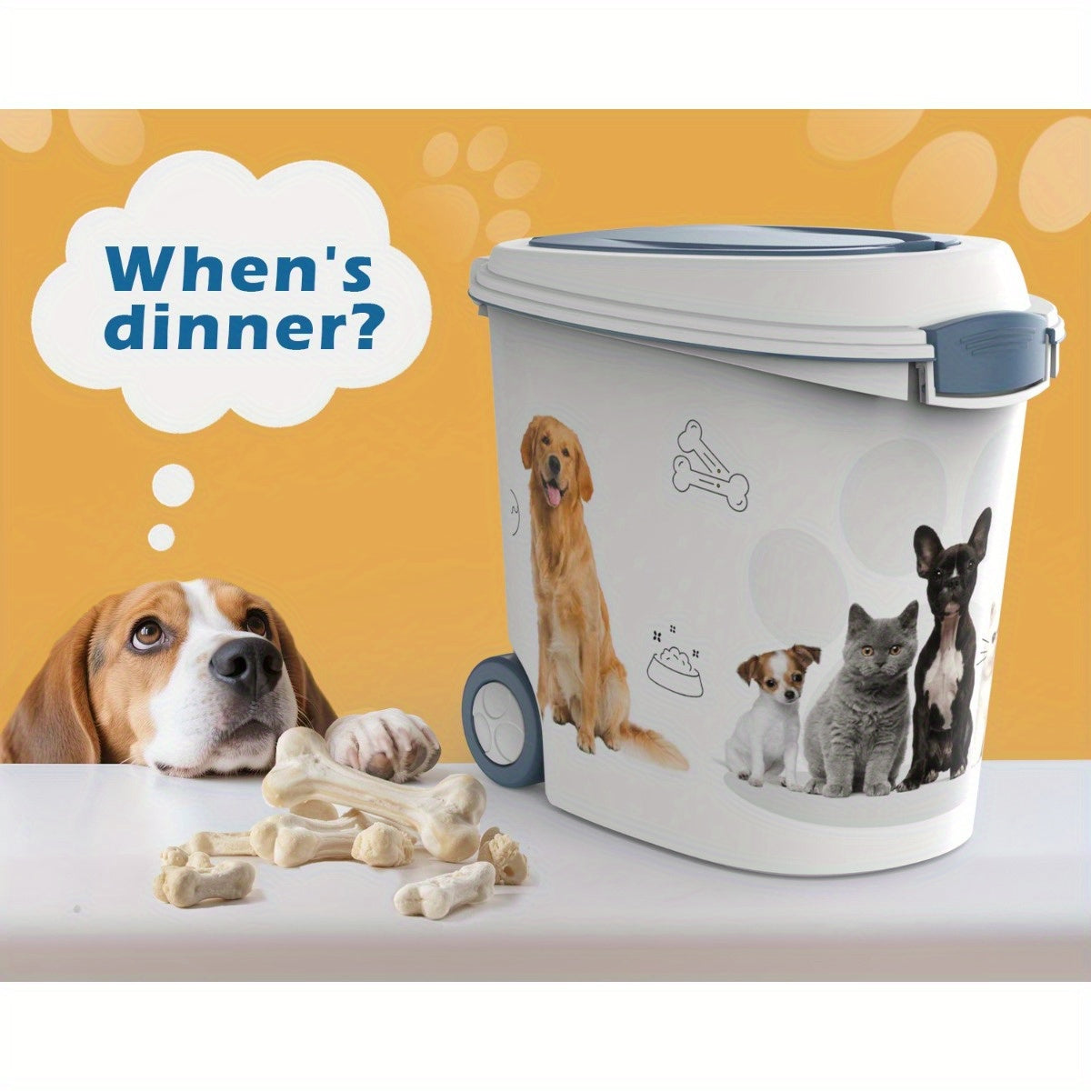 Large 3-Piece Pet Food Storage Container Set with Slow Feeder Bowl & Measuring Spoon – Airtight Moisture-Proof Anti-Insect Dry Food Bin for Cats and Dogs, Aids Digestion