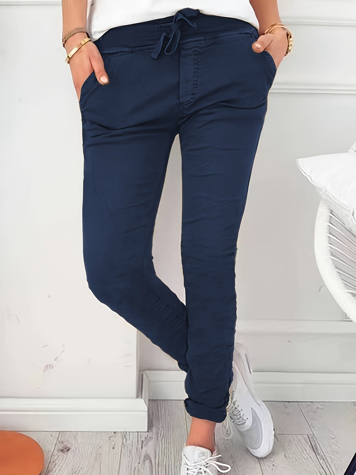 Women's Skinny Pants Elastic Drawstring Waist Slim Fit Long Length Casual Pants Black Navy Apricot Olive Green S M L XL XXL Spring Fall