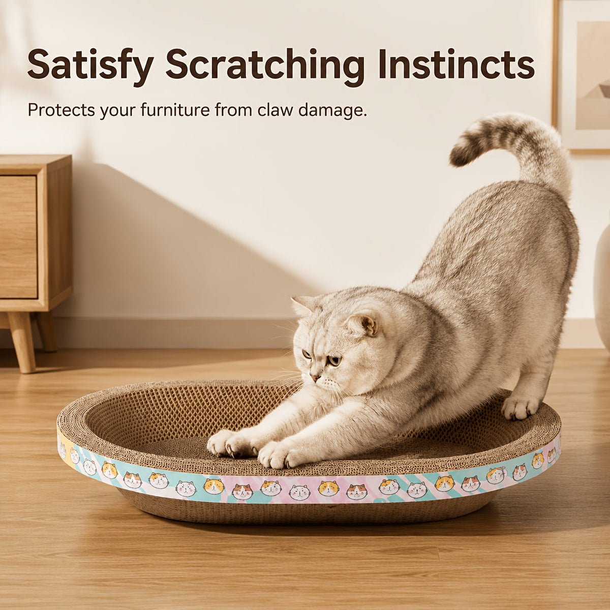Large Oval Cat Scratcher with Spacious Sitting Area - Durable Scratch, Nap & Play Pad for Small Medium Large Cats & Multi-Cat Families, Satisfies Natural Scratching Instinct, Everyday Use, Pink