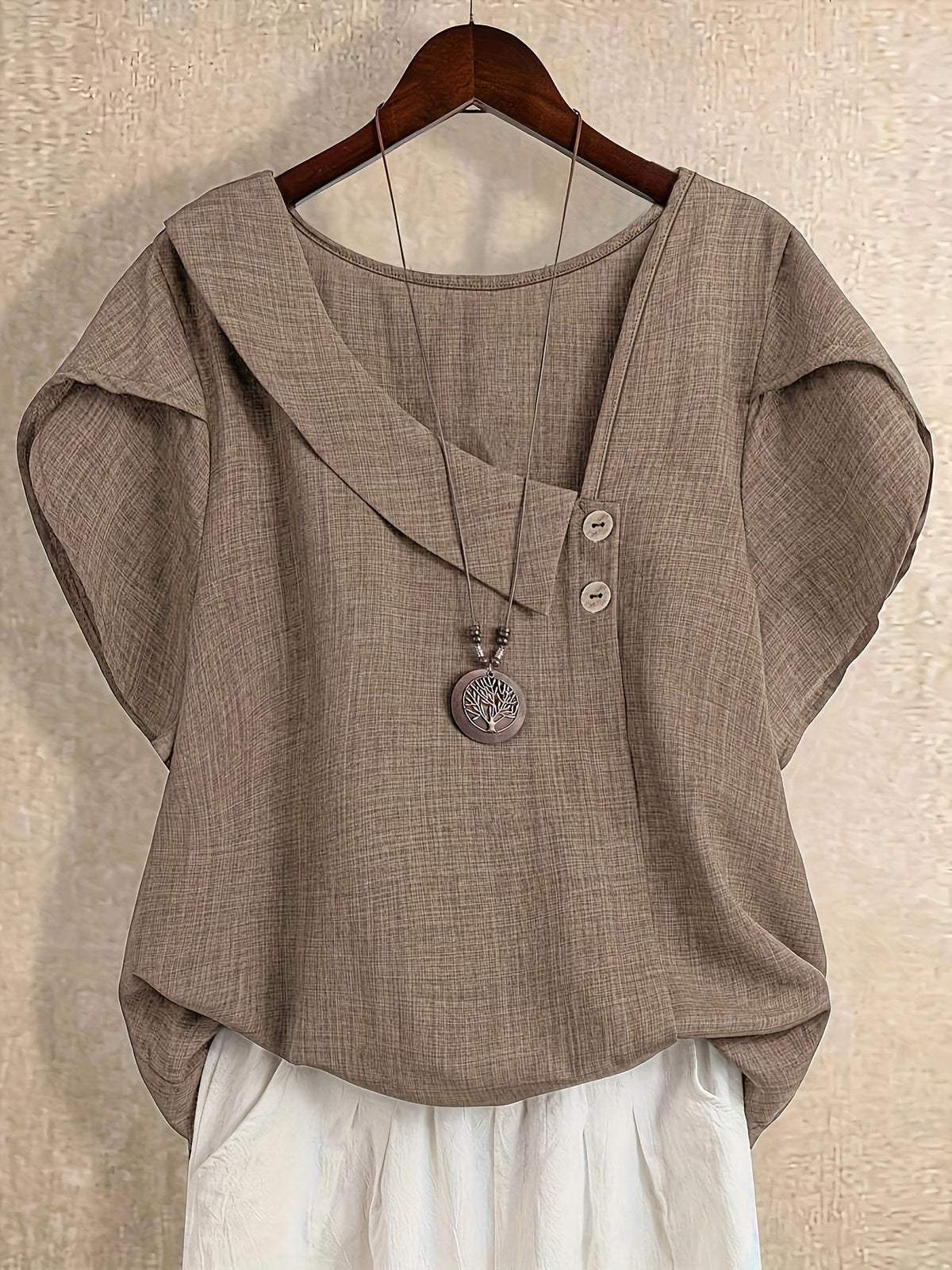 Women's Solid Color Asymmetric Neck Fashion Shirt Summer Tops Elegant Casual Blouse 100% Polyester S-XXL