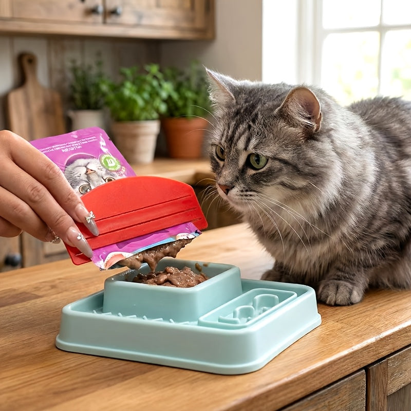 Cat Food Scraper Dispenser for Wet Cat Food - Plastic No-Mess Portion Scraper Tool for Canned Cat Food, Keeps Hands Clean, No Battery Required, Ideal for Kittens and Adult Cats, 6 Colors
