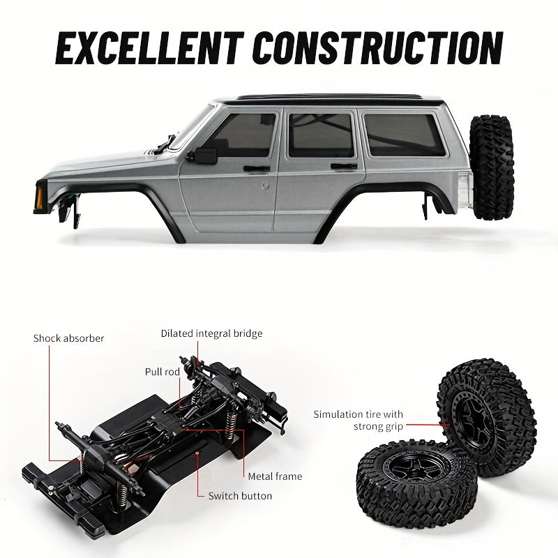 1:18 Scale RC Rock Crawler 4x4 All Terrain Remote Control Car – High-Torque Diamond Axles, LED Lights, Heavy-Duty Chassis – Extreme Off-Road RC SUV for Adults & Kids – White, Gray, Blue, Green