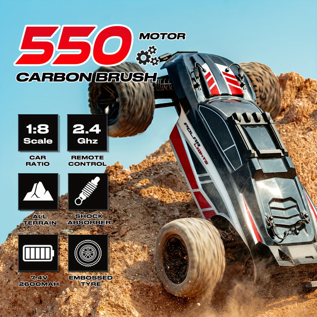 1:8 Scale High Speed Off-Road RC Car 45KM/H – Remote Control Truck with 2.4GHz Controller, LED Headlights, 2600mAh Battery, All Terrain Drift Racing for Adults & Hobbyists