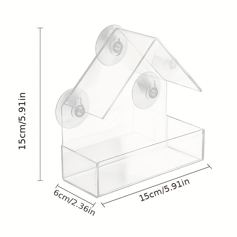 Window Bird Feeder with Suction Cup - Clear Acrylic Outdoor Bird Feeder for All Bird Species, Easy to Clean Transparent Design, Perfect for Window & Glass Door - Bird Feeders for Outside