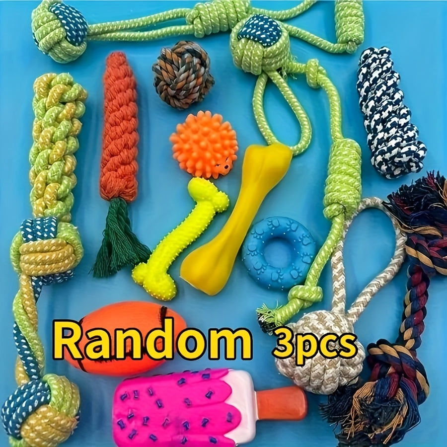 Knot Braided Rubber Dog Chew Toy Set 3/5/7pcs - Puppy Teething Relief Indoor Outdoor Training Toys for Small Dogs, Random Styles & Colors Bundle