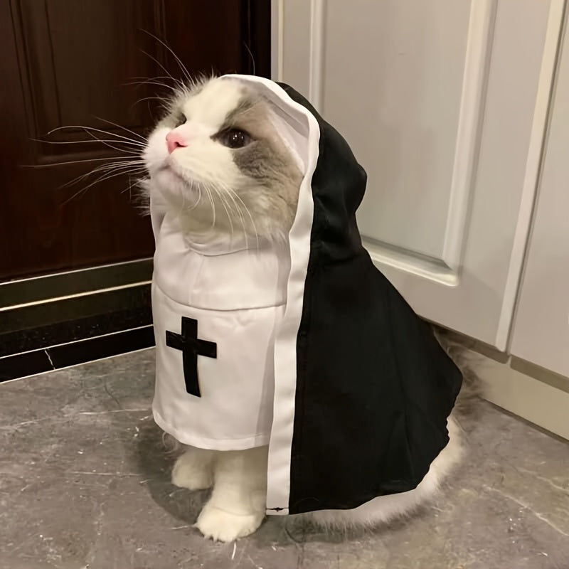 Pet Halloween Nun Costume - Funny Cosplay Photo Prop for Small to Medium Dogs & Cats, Cute Role-Play Dress-Up Outfit, Thin & Breathable, Sizes S/M/L