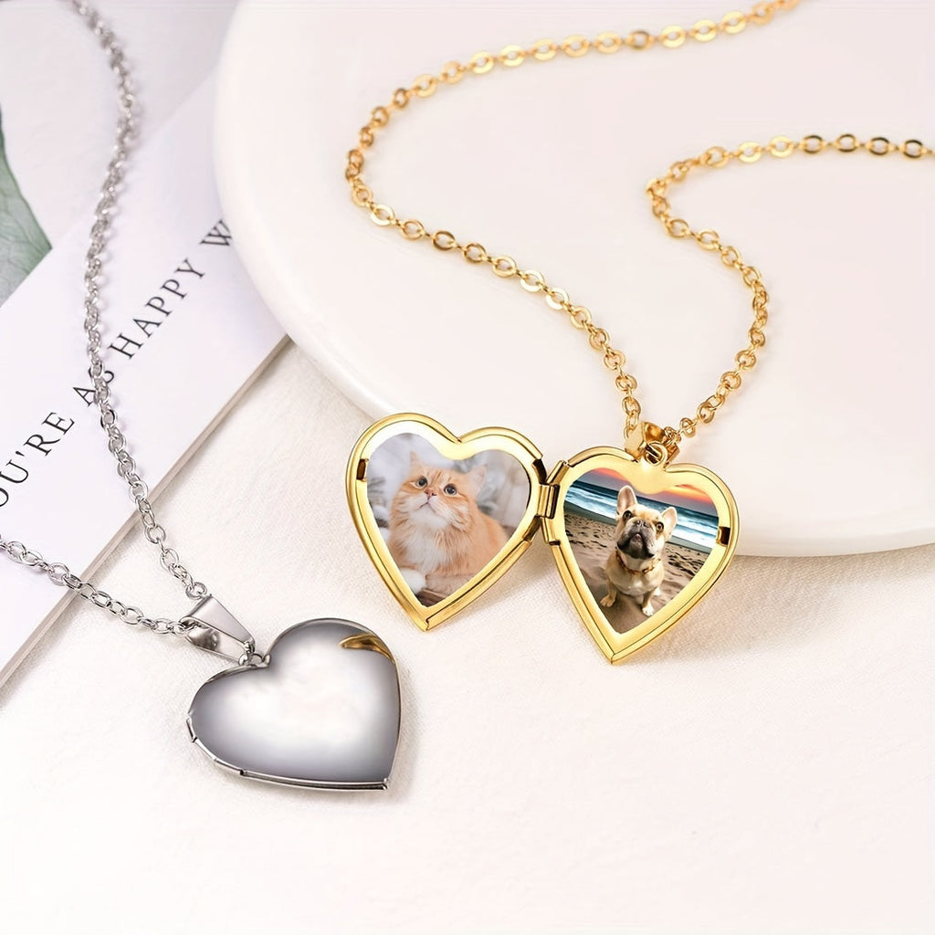 Custom Pet Photo Locket Necklace – Personalized Openable Heart Pendant with Dog & Cat Picture, Memorial Keepsake Jewelry & Sympathy Gift for Pet Loss