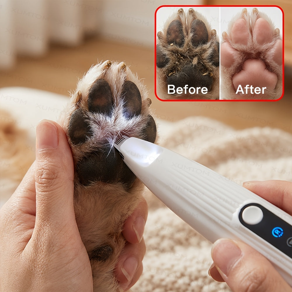 Electric Pet Paw Trimmer with LED Light USB Rechargeable - Low Noise Dog & Cat Grooming Clipper for Paw Hair, Whiskers & Eye Area, Multi-Function Cordless Pet Hair Trimmer for Small Medium Dogs & Cats