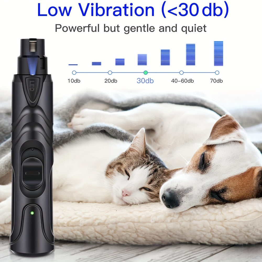 Dog Nail Grinder with LED Light - Quiet Rechargeable Pet Nail Grinder 2-Speed Painless Nail Trimmer for Large Small Dogs, USB Charging with Grinding Wheel