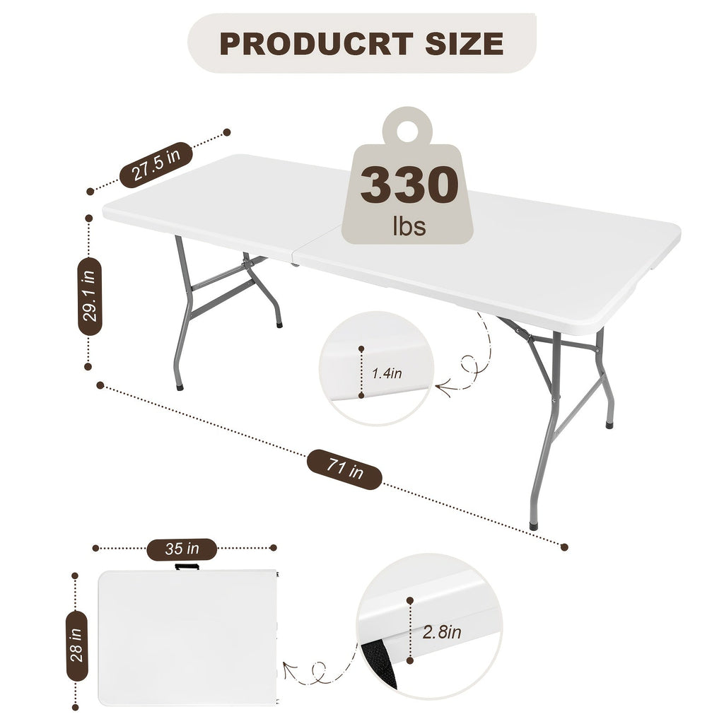 4FT 6FT Folding Table Heavy Duty Portable Camping Outdoor Table with Locking Legs, Lightweight Plastic Fold Up Table for Picnic, Party, RV, Dining, Events – White