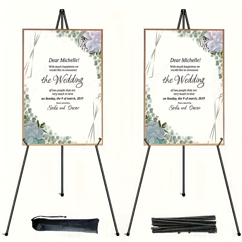 Easel Stand 63 Inch Portable Floor Easel Metal Tripod with Carry Bag for Wedding Signs Poster Display Black Gold 1 or 2 Pack