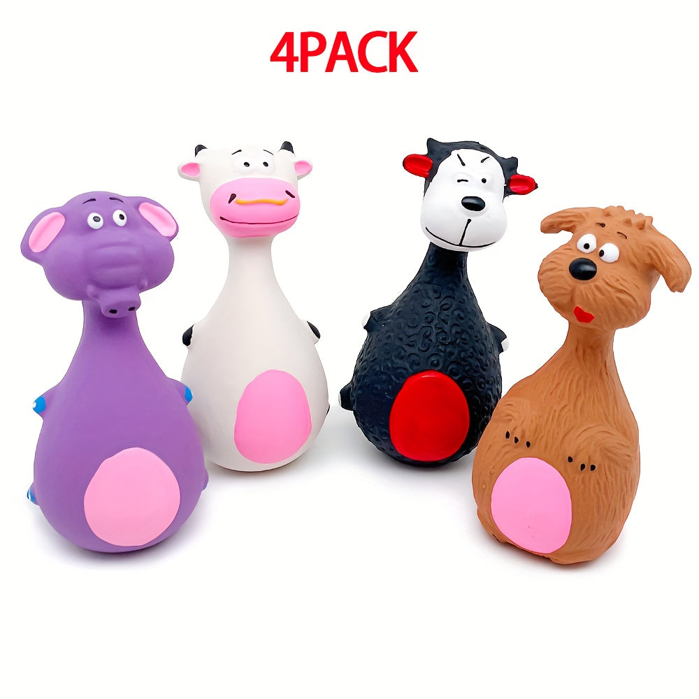 Dog Squeaky Toys 4-Pack Latex Cartoon Chew Toys – Big Belly Squeaker Molar Toys for Puppies & Active Dogs, Interactive Dental Care Play, Durable Fun Pet Accessories for Aggressive Chewers