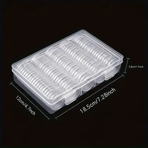 100 Pack Clear Coin Capsules Transparent Collection Storage Boxes with Secure Snap Lid – Multi-Compartment Organizer for Coins, Souvenirs, Small Collectibles & Hobby Items