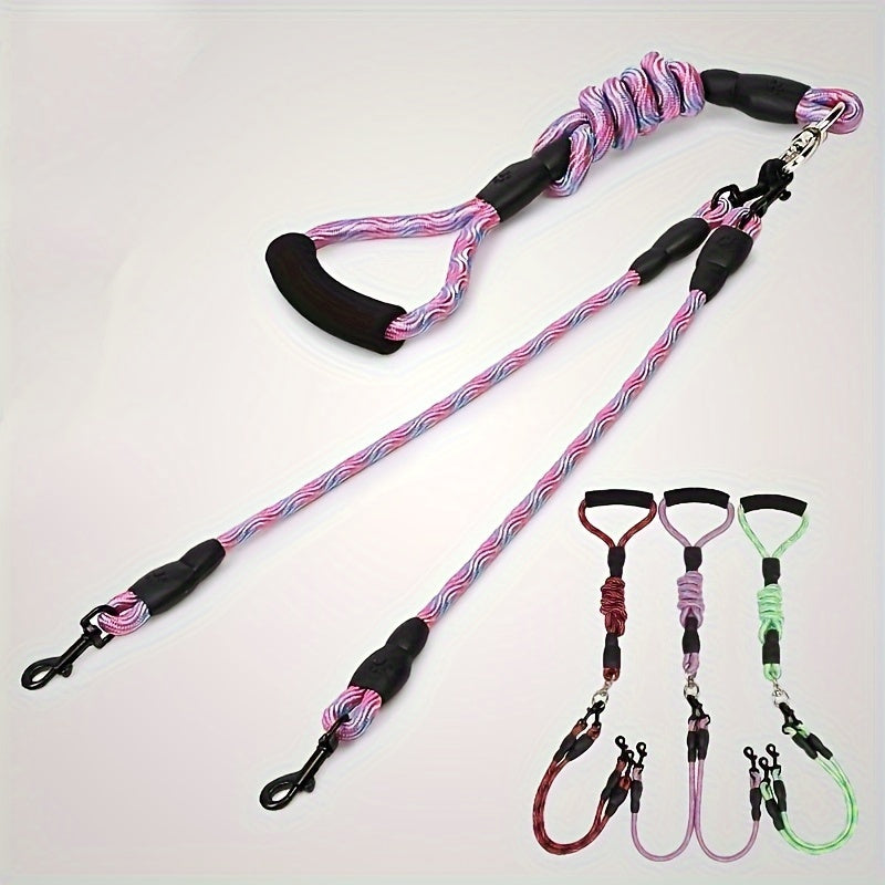Dual Dog Leash with Wave Pattern – Detachable Tangle-Free Nylon Coupler Lead for Walking Two Dogs – No-Tangle Double Dog Leash for Small Medium Large Breeds Outdoor Walking & Training