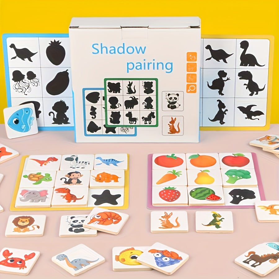 Brain Training Shadow Matching Wooden Puzzle Blocks Find the Difference Game STEM Educational Toy for Kids Ages 3+ Montessori Cognitive Development Gift Boys Girls