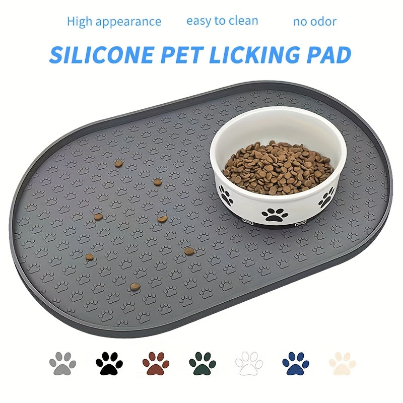 Silicone Pet Feeding Mat - Non-Slip Waterproof Oval Dog & Cat Food Mat, Easy to Clean No Odor Placemat for Pet Bowls, 6 Colors Available - Keeps Floors Clean During Mealtime