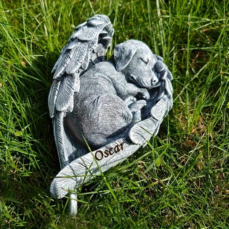 Personalized Pet Angel Sleeping Stone Memorial – Custom Name & Date Sympathy Gift for Loss of Dog or Cat, Engraved Pet Grave Marker Keepsake for Garden or Home