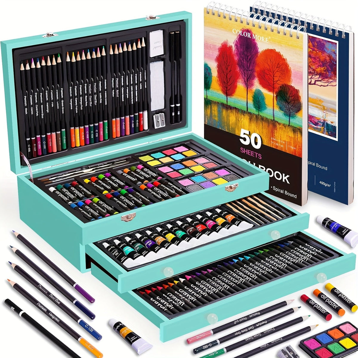 175-Piece Deluxe Art Set in Wooden Case – Complete Art Kit with Drawing Pads, Crayons, Acrylic Paints & Colored Pencils, Professional Artist Supplies Gift for Kids Teens Adults, All Occasions