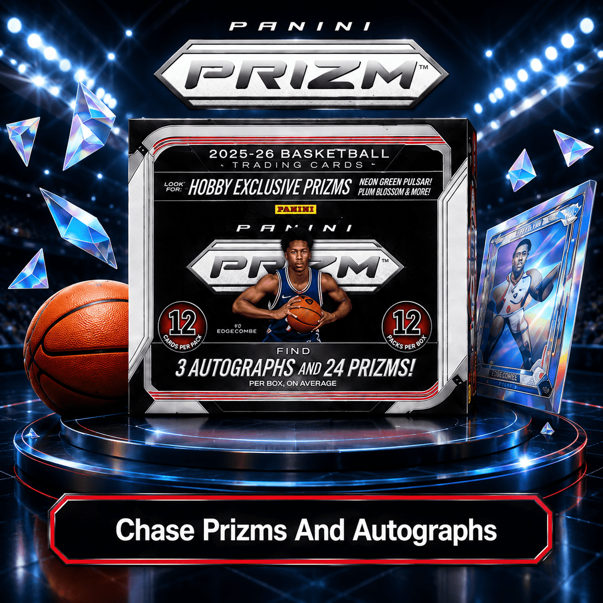 2025-26 Panini Prizm Basketball Hobby Box - 12 Packs, 3 Autographs, Hobby-Exclusive Prizms, Chase Inserts & Parallels, Premium Sports Trading Card Collector Box for Basketball Card Collectors