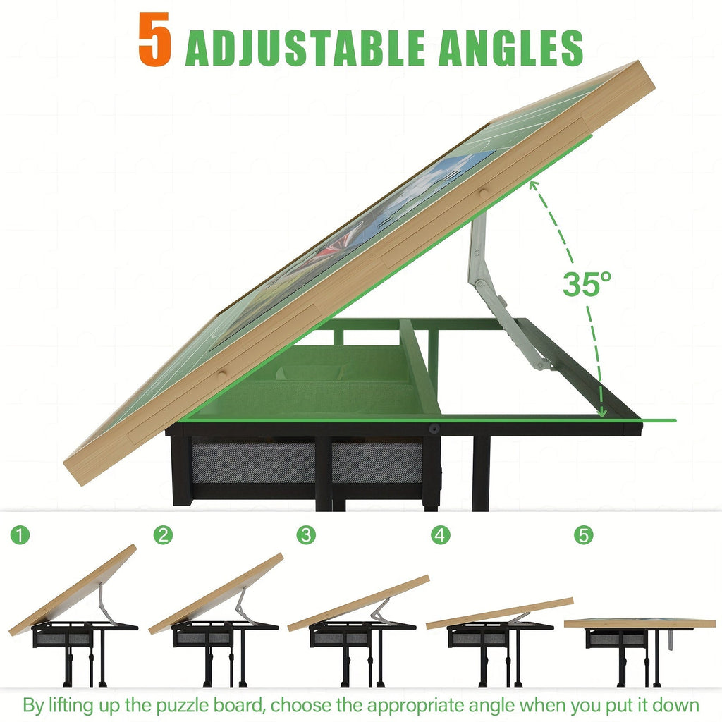 Adjustable Puzzle Table with Legs – 35"x26" Wooden Jigsaw Puzzle Board with 5 Tilt Angles, 6 Drawers, Protective Cover & 4 Wheels for Adults, Fits Up to 1500 Pieces