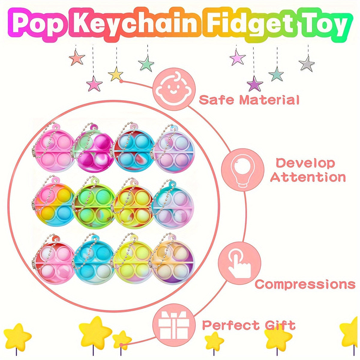 Mini Pop Bubble Fidget Sensory Toys 40 Pack - Push Bubble Stress Relief Toy for Kids, Assorted Random Colors, Classroom Prize Box Stuffers, Birthday Party Favor Goodie Bag Fillers, Anxiety Relief Toy