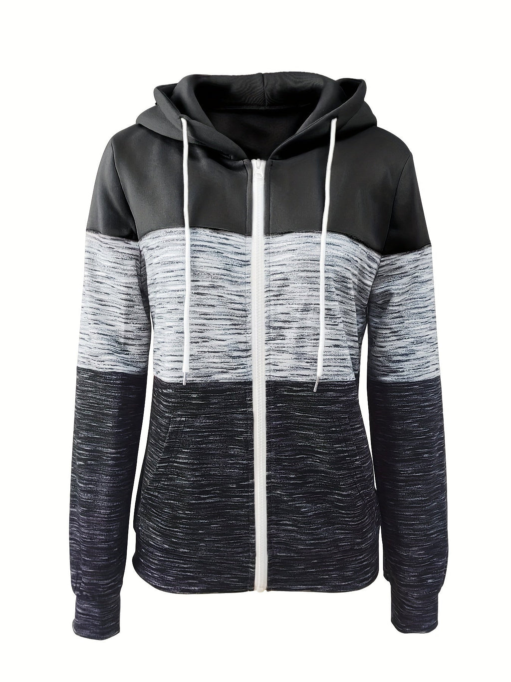 Women's Zip Up Hoodie Patchwork Print Casual Loose Sweatshirt Jacket Peacock Blue Black Dark Pink Mixed S M L XL XXL
