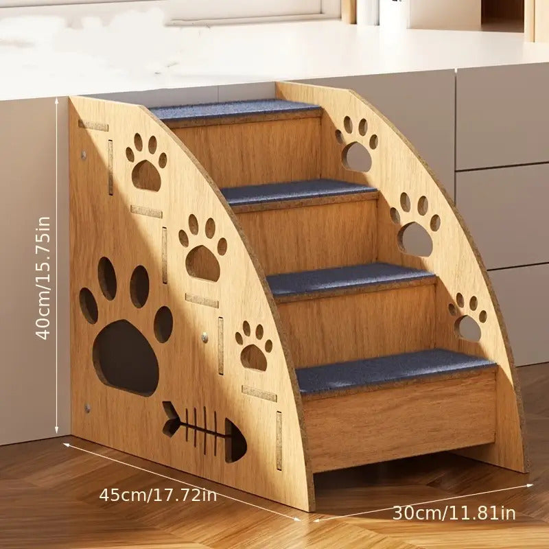 Solid Wood Pet Stairs 2-4 Steps with Ramp & Non-Slip Safety Rails – 15" Dog Steps for Bed & Sofa Access, Small Medium Dogs, Senior Pets & Cats
