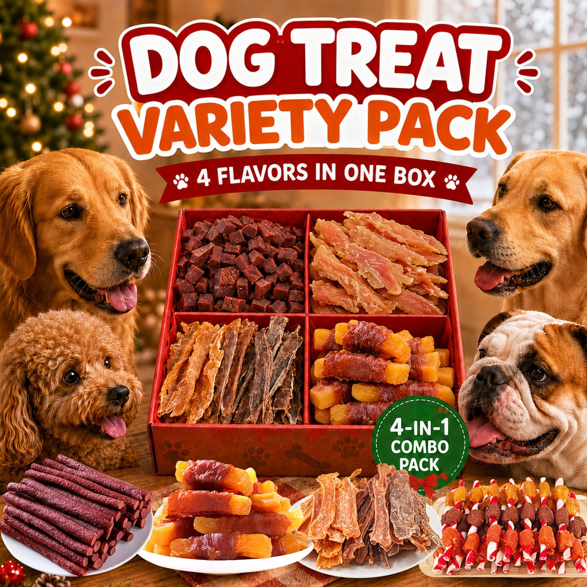 Mixed Dog Treats Combo Pack – Chicken Jerky, Duck Jerky, Beef Strips & Meat Skewers, Chewy Training Reward Snacks for Puppies & Adult Dogs, All Breeds Small Medium Large, Daily Dog Treats