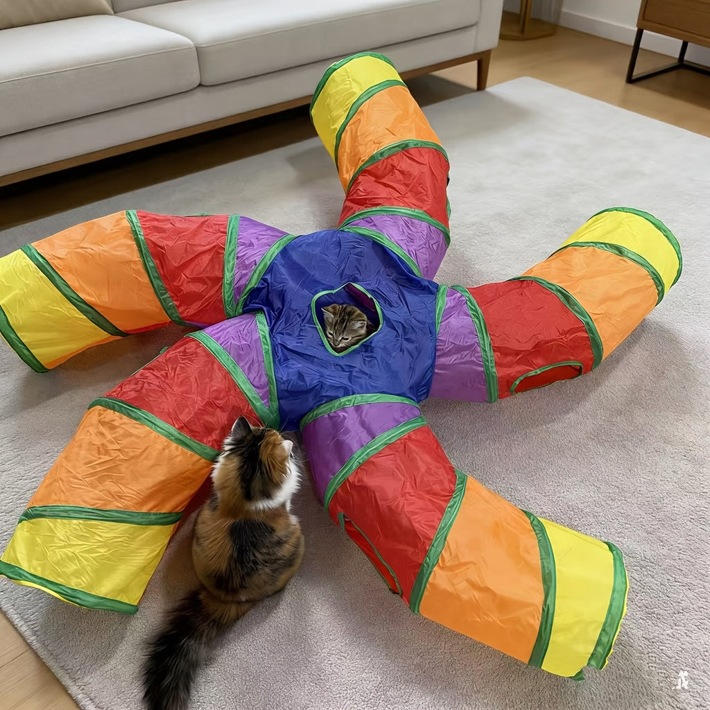 Cat Play Tunnel Toy with Rolling Ball – Foldable Multi-Shape Activity Tube, 5 Play Styles for Indoor Cats, Kittens, Puppies & Rabbits, Interactive Pet Enrichment & Boredom Buster Gift