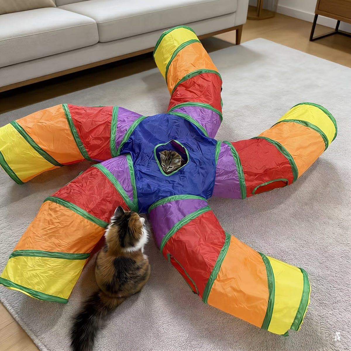 Cat Play Tunnel Toy with Rolling Ball – Foldable Multi-Shape Activity Tube, 5 Play Styles for Indoor Cats, Kittens, Puppies & Rabbits, Interactive Pet Enrichment & Boredom Buster Gift