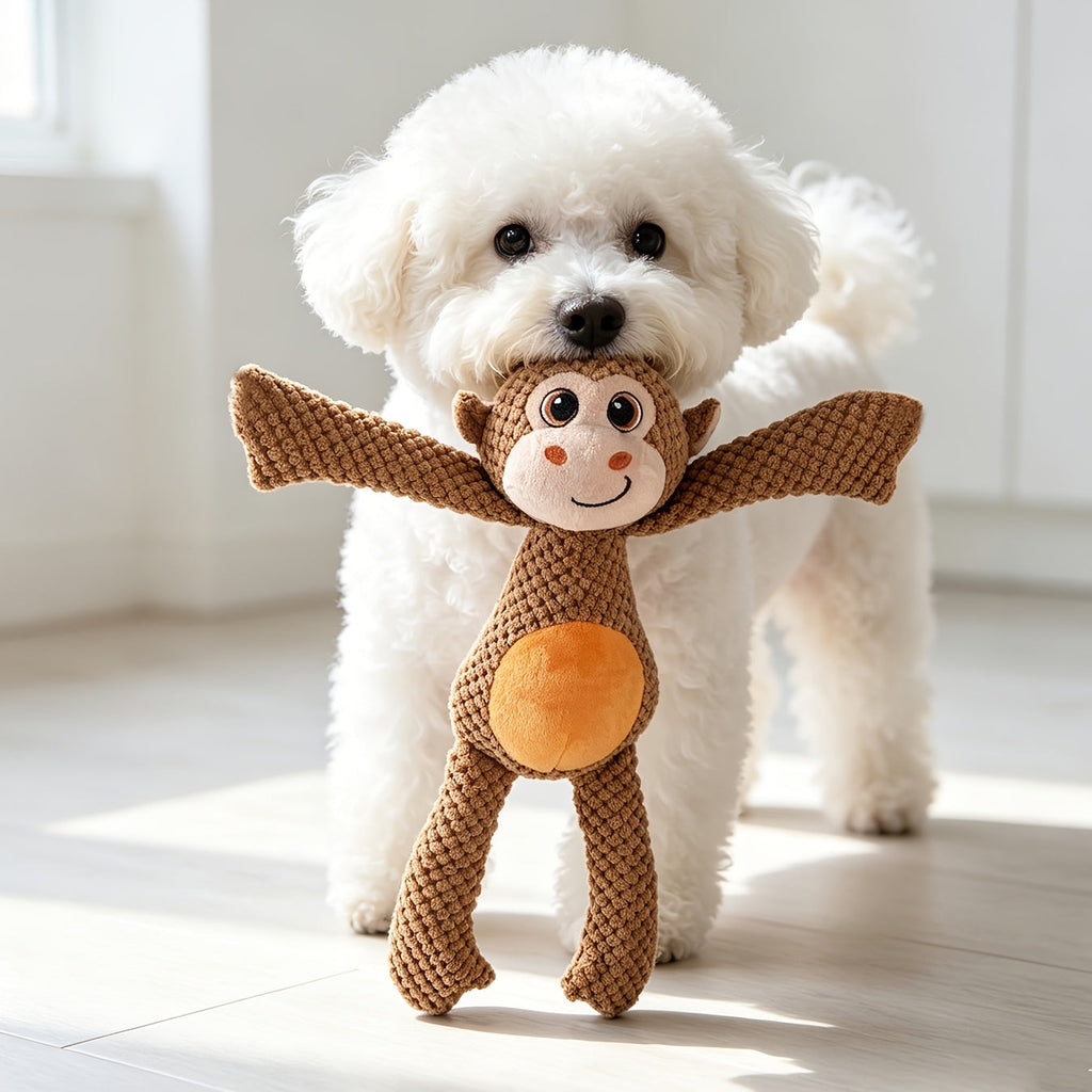 Extra Large Pet Squeaky Plush Toy for Dogs & Cats – Double-Layer Tear-Resistant Cartoon Monkey Interactive Chew Toy, Crinkle Stuffed Animal No Battery Required