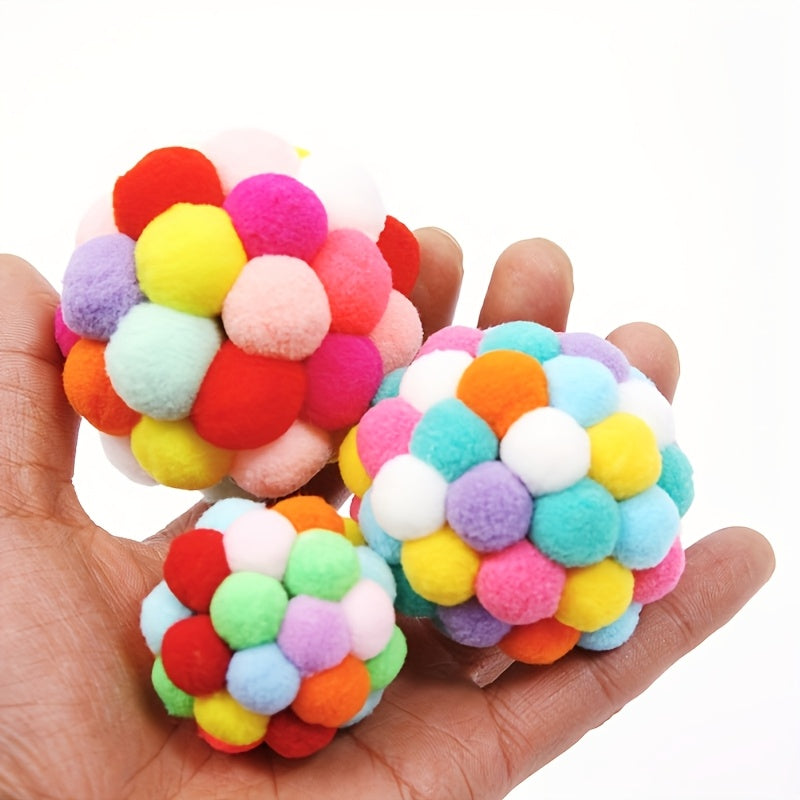 Cat Bell Ball Toy Set 2 or 5 Pack – Elastic Jingle Ball Self-Amusement Teething Toys for Indoor Cats & Kittens, Lightweight No-Battery Chase Balls in Random Colors