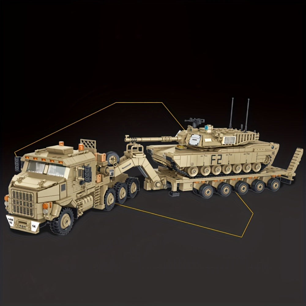 3482 Piece Military Tank Hauling Heavy Vehicle MOC Building Block Set - Armored Transport Truck Model Kit for Adults, Military Enthusiast Gift, Collection Display, Compatible Bricks