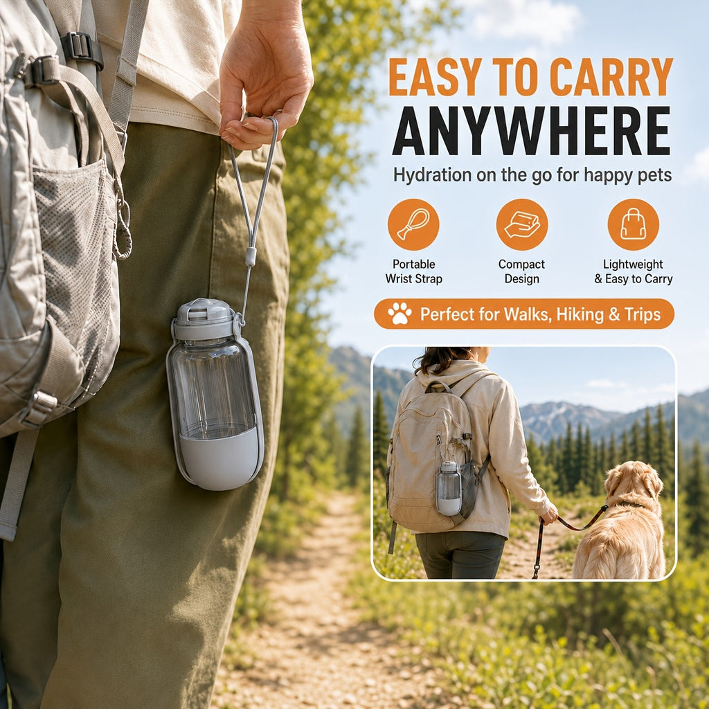 Portable Dog Water Bottle 2-in-1 with Food Bowl - 520ML Leak-Proof Pet Travel Water Dispenser for Dogs and Cats, Large Capacity Outdoor Hydration Cup for Walking Hiking Camping