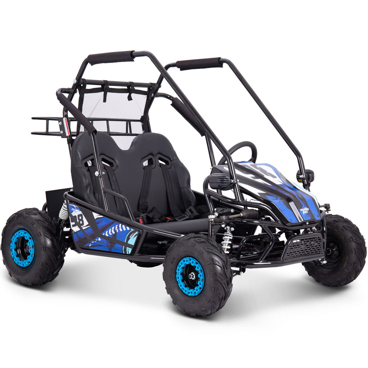 MotoTec Mud XL 60V 2000W 2-Seat Electric Go Kart Full Suspension Brushless Motor Bluetooth Speakers 4-Point Harness Off Road Kids Go Kart Ages 13+ Blue 25MPH