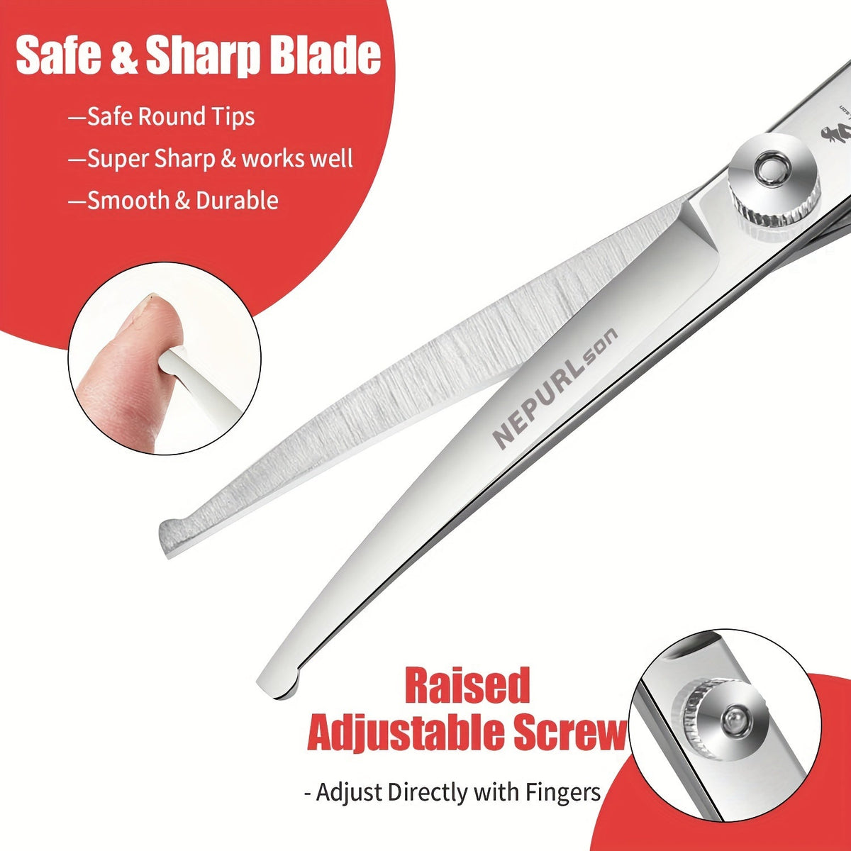 Curved Pet Grooming Scissors with Safety Round Head - Stainless Steel Dog Cat Grooming Shears for Face, Ears & Paws - Professional Pet Hair Cutting Scissors
