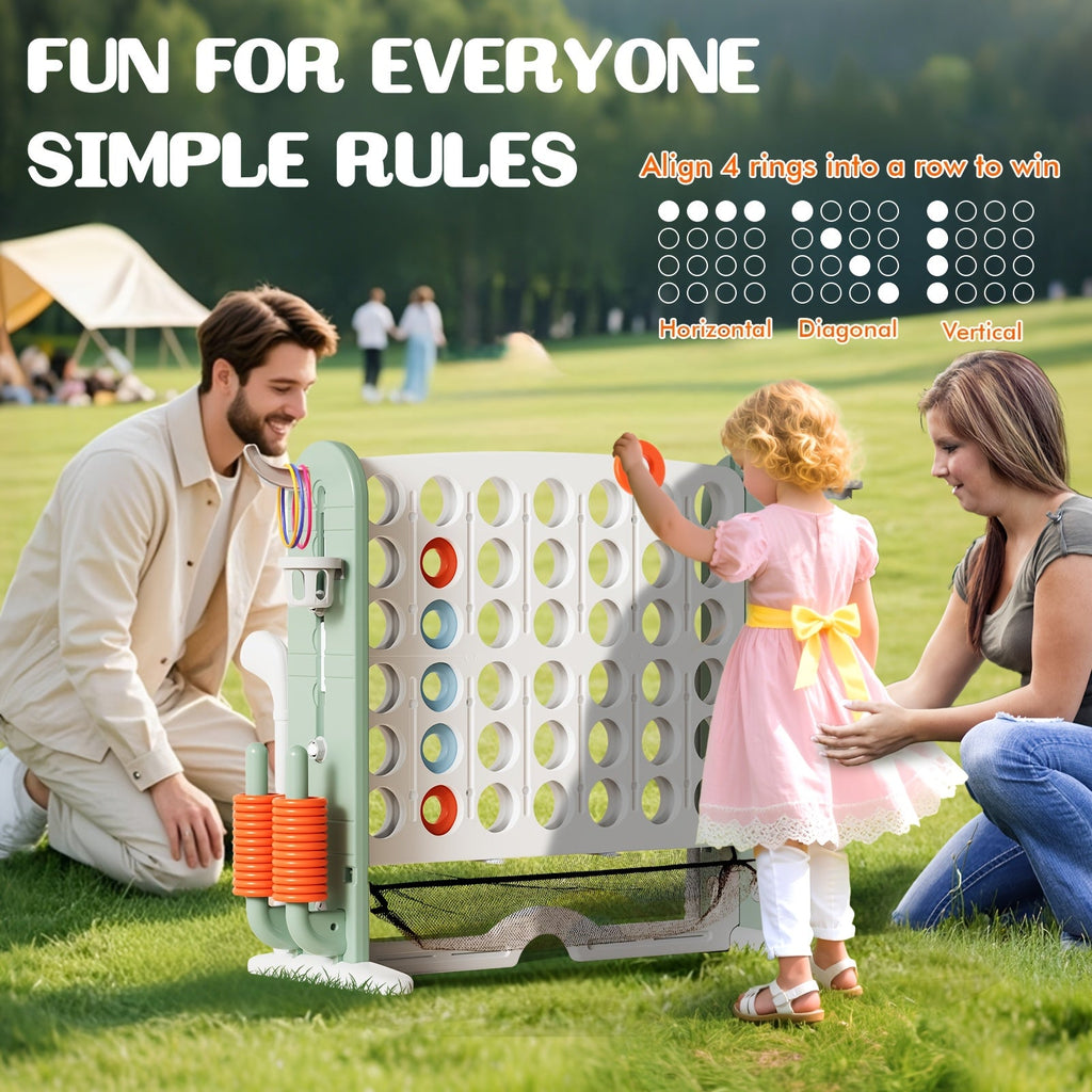 Giant 4-in-1 Outdoor Game Set Height Adjustable 2.6-3.2FT Connect Four Game with Quick Release Slider Mesh Pocket Kids Adults Backyard Party Birthday Gift Boys Girls Family Fun Yard Game
